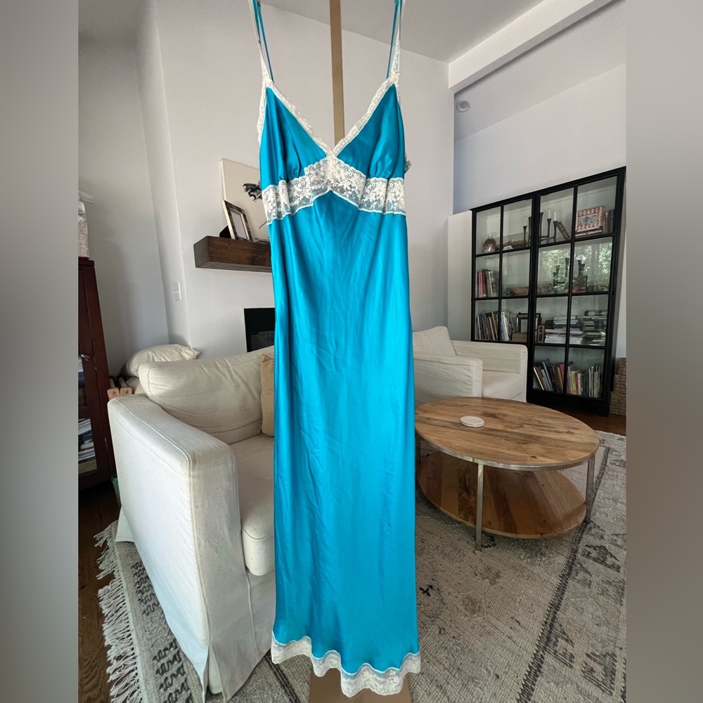Betsey Johnson silk slip dress, blue, size 10